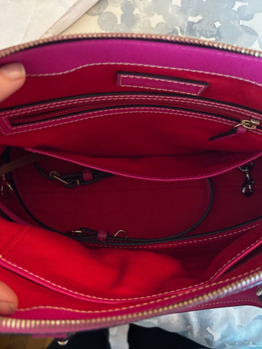 Dooney & Bourke Fuchsia Saffiano Leather Carter Satchel Domed Bag - Picture 5 of 10